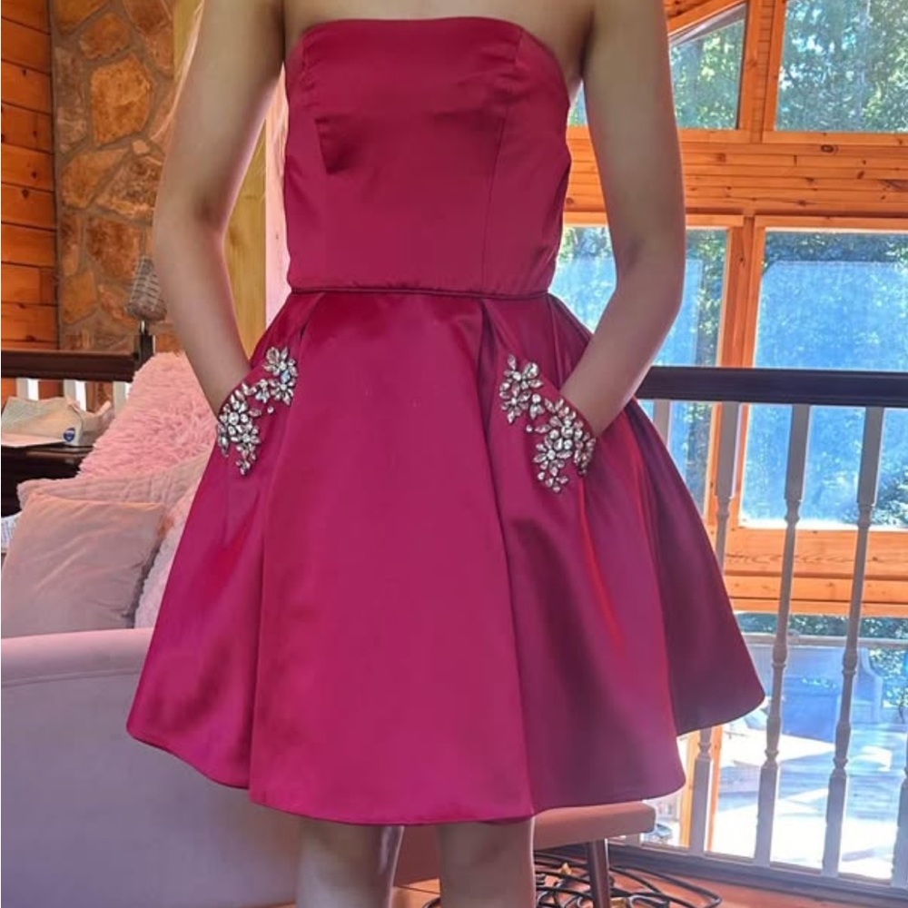 Sherri Hill Red Strapless Mini Dress style 51390